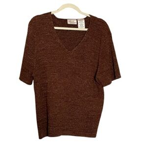 🚨Kathie Lee Plus Size (26W/28W) copper w/metallic Short Sleeve Ladies Sweater